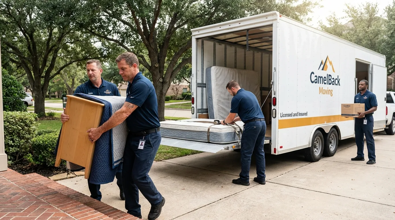 Crew loading residential truck for cross-state move from Pompano Beach, FL