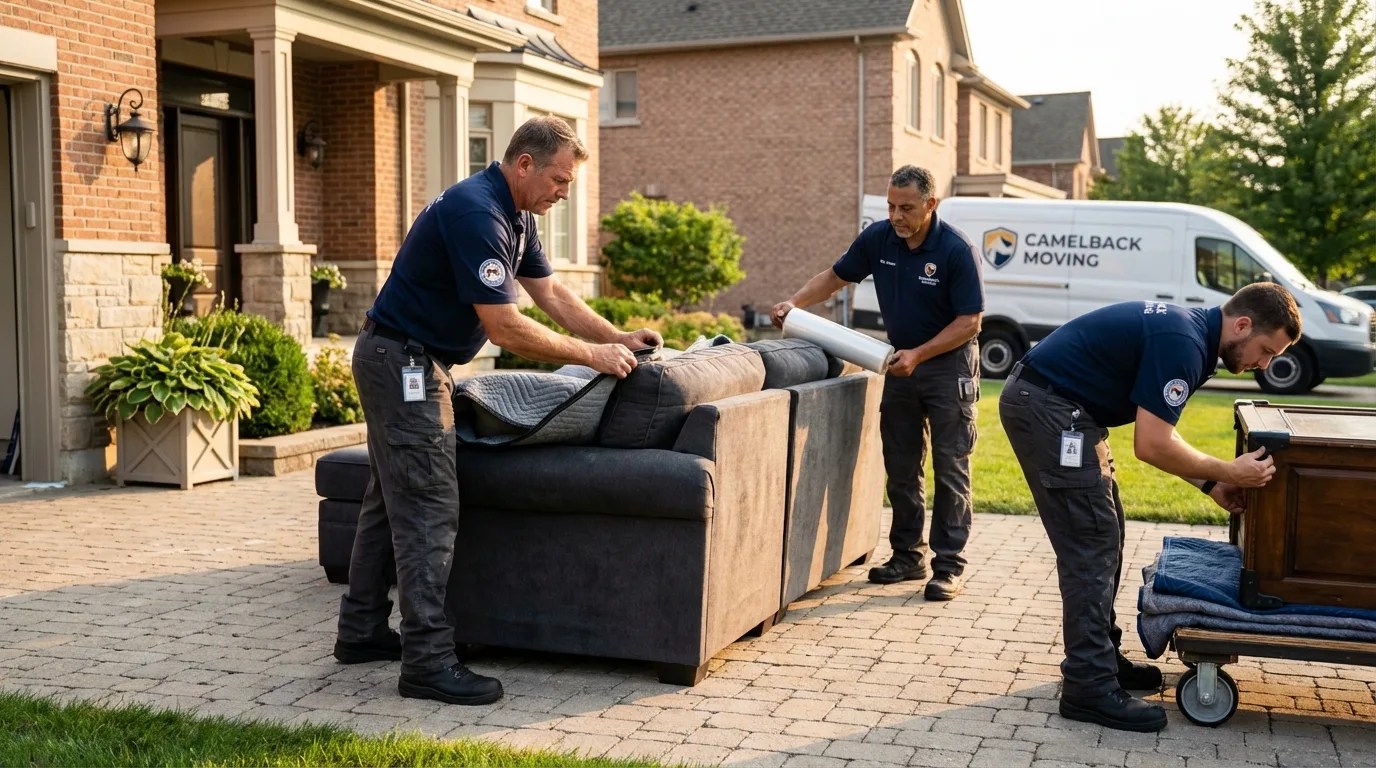 Large estate moving crew wrapping furniture in Pompano Beach, FL