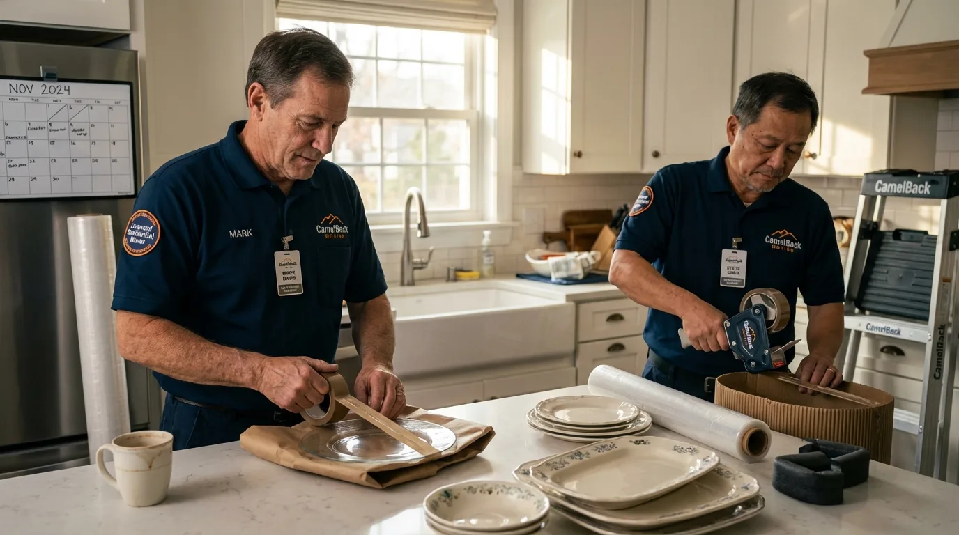 Professional crew packing kitchen dishware in Pompano Beach, FL
